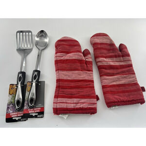 Oven Mitta Red and Kitchen Spoons Spatula Camping Gear Metal